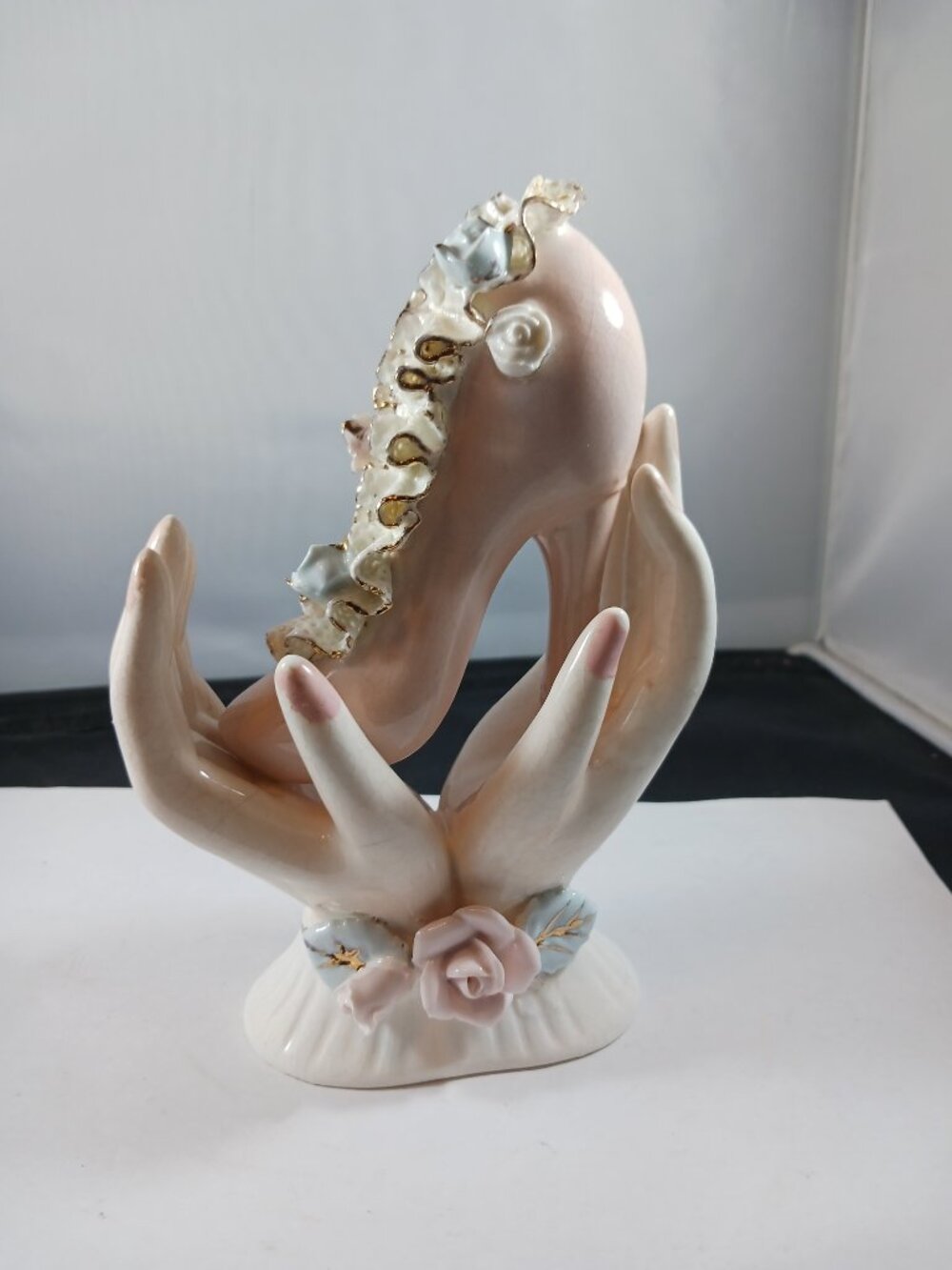 Vintage Victorian Style Handpainted Bisque Hand Shoe Figurine